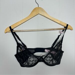 Victorias Secret Very Sexy Elegant Black Leather Lace Icon Demi Bra